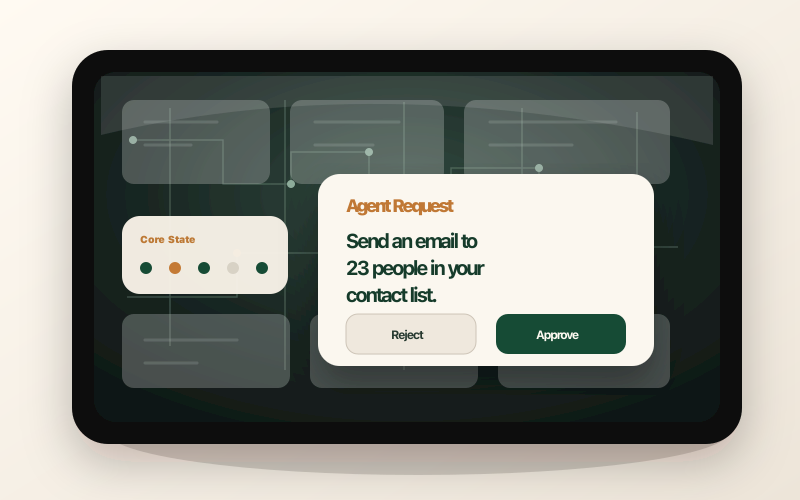 Tablet approval screen for an agent action request